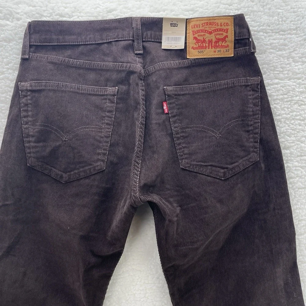 Levis Pants Mens 30x32 Brown 505 Corduroy Pinwale Regular Fit Straight Preppy